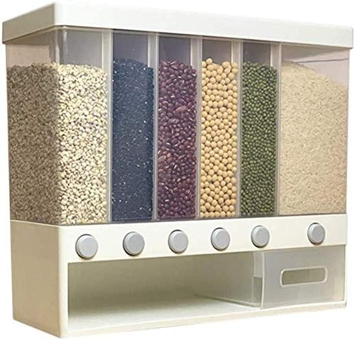 Диспензерот за сува храна монтирана во wallид, мулти-прегради за кофа со ориз автоматско мерење кутија за складирање, запечатен сад за жито