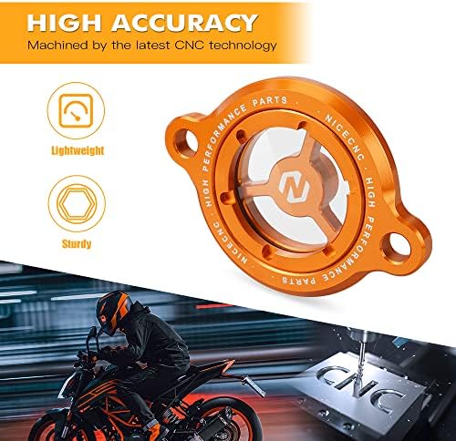 NICECNC портокалова транспарентна моторна филтер за масло за капаче на капакот на капакот, компатибилен со KTM Duke 125/200/250/390