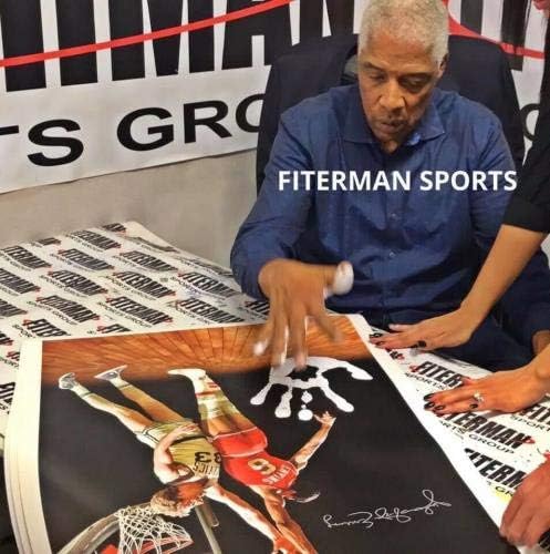 Julius Dr. J Erving Hand Print Untretched 20x36 Canvas потпишано JSA Z65913 - Автограмска НБА уметност