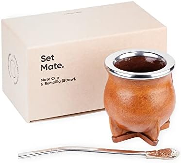 TheBmate [Camionero Mate Premium Set Yerba Mate Cup - Изработена керамичка чаша - кожа завиткана рачно изработена во Уругвај -