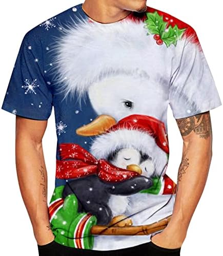 Божиќ печатена кратка ракав за вратот, обична маица Топ машка машка блуза машка маж маица маж
