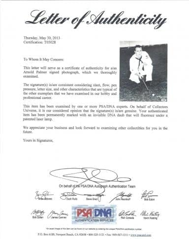 Арнолд Палмер потпиша 11x14 морнарица униформа PSA/DNA T05028 Ретки - Автограмирани фотографии за голф