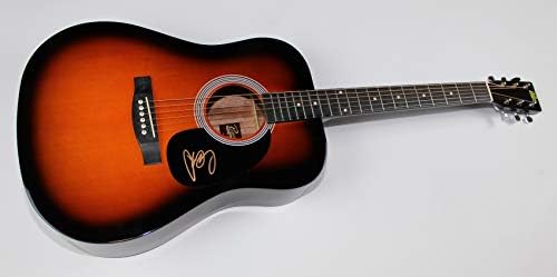 Крис Јанг Неон автентично потпишано автограмирано природно дрво 41 'Акустична гитара со целосна големина