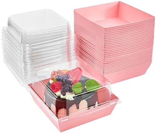 Кукоеле 50 Спакувајте Кутии За Чаршафи Со Проѕирни Капаци, 4 Инчи Розови Кутии За Десерти Од Крафт Хартија Отпорни На Масло Контејнери