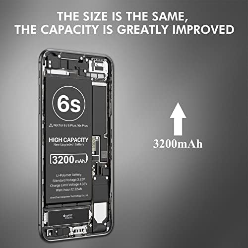 3200mah Батерија ЗА IPHONE 6S, JDORLDL 2023 Нова 0 Циклус Батерија За Замена Со Висок Капацитет ЗА Iphone 6S Модели А1688 А1633 А1700