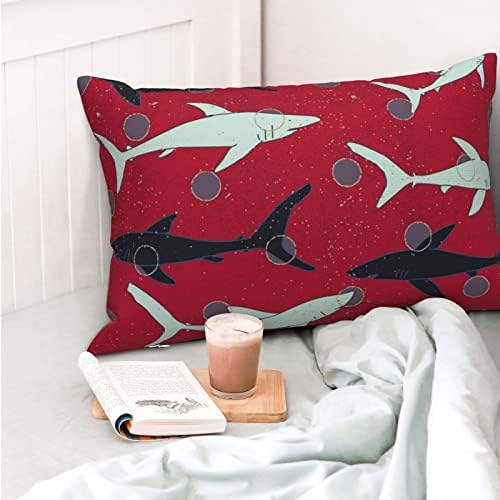 Заштитник за перници За кревет Ајкули Со Патент-Мека Кутија За Перници Со Црвена Полка Покријте 20х30 Инчи