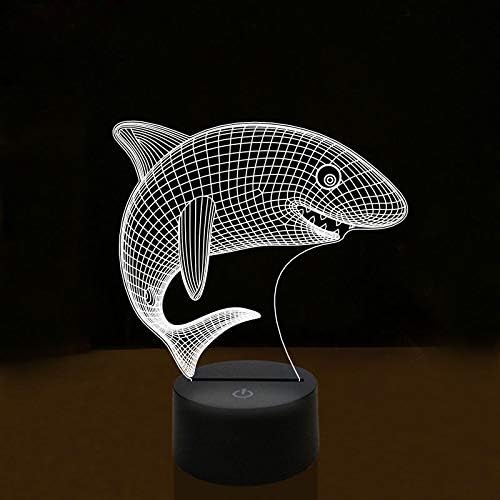 Jinnwell 3D ајкула ноќна светлосна ламба илузија 7 Промена на допир на допир на допир Декорација на табела Декорација на Божиќ со