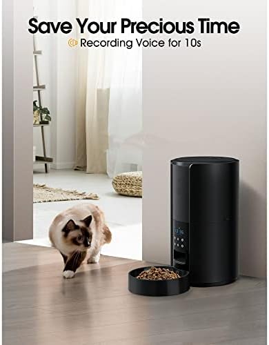 Автоматски фидери за кучиња со мачки, диспензерот за храна за миленичиња 5L со вреќа со десикант, програмибилни 6 оброци, 10 -тина гласовен рекордер