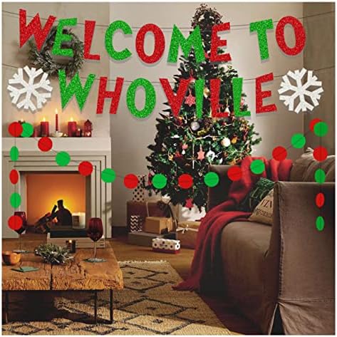 Божиќ Добредојдовте На Банерот Ховил, Божиќни Украси Црвени И Зелени Сјај Весели Гринчмас Банер За Камин Мантија Дома, Божиќ Роденден