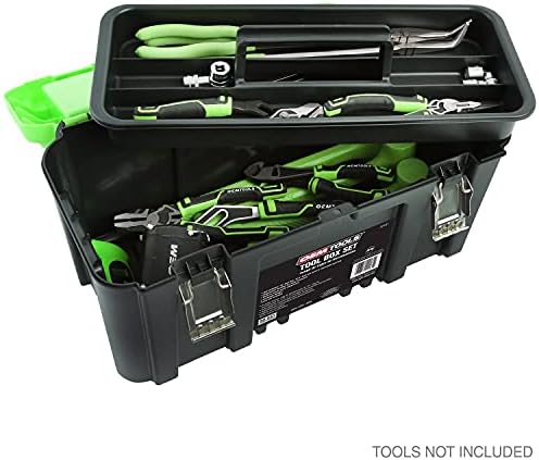 Oemtools 22161 3 парчиња кутија со алатки поставени со отстранлив фиока за алатки и бонус 12,5 , Организациски систем на црно -зелено средно алатки