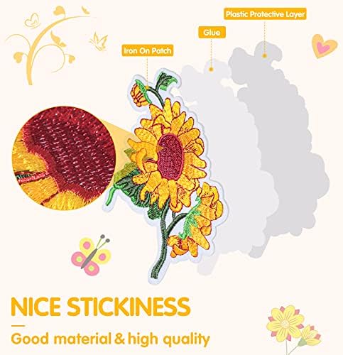 55 парчиња извезени цвеќиња железо на закрпи пеперутка шива на лепенка сончогледи апликуваат закрпи пчели украсени закрпи декорација DIY занаетчиски
