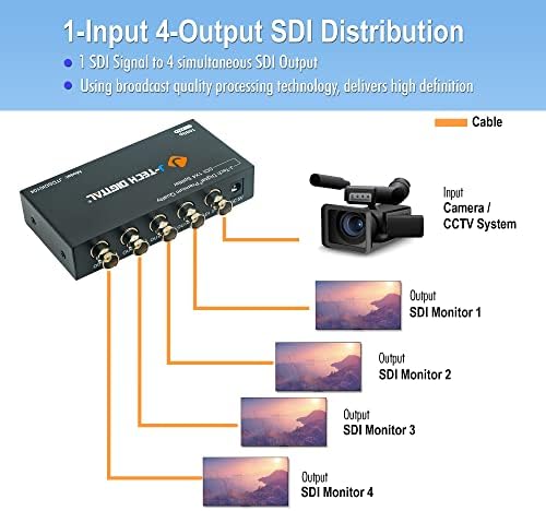 J-Tech Digital ® Премиум квалитет SDI Splitter 1x4 поддржува SD-SDI, HD-SDI, 3G-SDI до 1320 ft