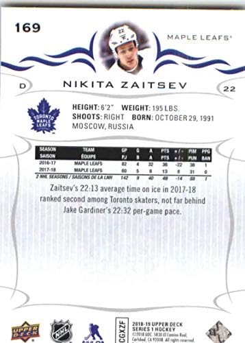 2018-19 Горна палуба 169 NIKITA Zaitsev Toronto Maple Leafs NHL Hockey Trading Card