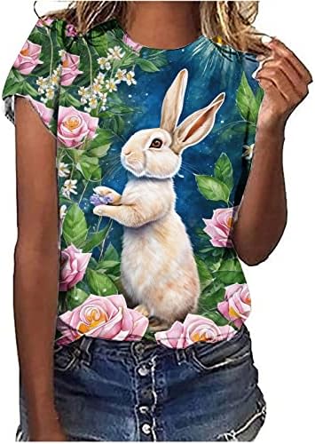 Chirtенски кошула за велигденски маички на Xipcokm, маица за кратки ракави на дами за велигденски ден, модни зајаче јајца за печатење пулвер блузи