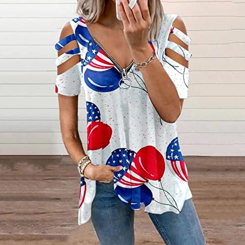 4 -ти јули во САД знаме Туники за жени сокријте маснотии за маснотии лето летен празник за кратки ракави на кратки ракави нагоре v вратите блузи