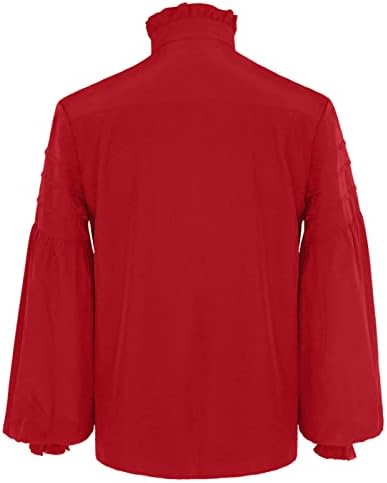 Ренесансна блуза со ракав Машки готски гроздобер двојна кошула стојат јака по полите со долги ракави, мавта за ракав, блуза за ракави