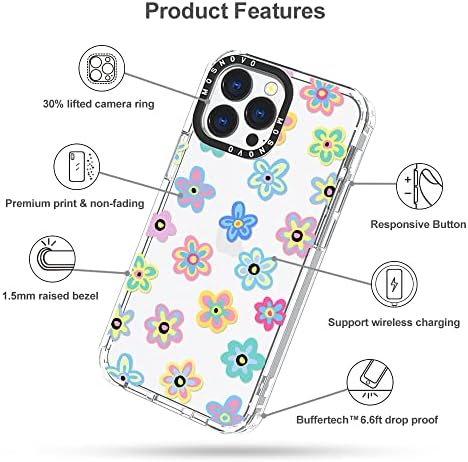 МОСНОВО Компатибилен со Iphone 13 Pro Случај, Groovy Цвеќиња Печати За Девојки Жени [Buffertech Shockproof ] Транспарентен Tpu Браник Јасен Капак