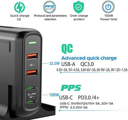 USB C полнач, брзина на испорака на електрична енергија 150W со брз полнач со тип C 100W/87W/60W Брз полнач за MacBook Pro/Air, iPad Pro, Dell,