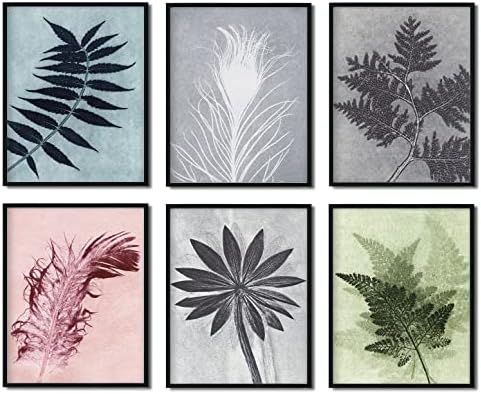 Кануз апстрактни листови слики wallидна уметност - 6 парчиња ботаничко уметничко дело еукалиптус отпечатоци црни бели постери нерасположени 8x10 инчи тропски зеленил?