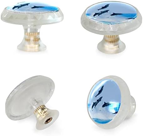 Копчиња за фиоки Tbouobt 4, стаклени копчиња за стакло кабинети, влечете рачки, океански животни многу делфини
