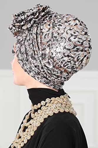 Дизајн на Ајша Инстант турбан глава за обвивки за жени, 95% памук претентирани марами за хиџаб, детали за роза