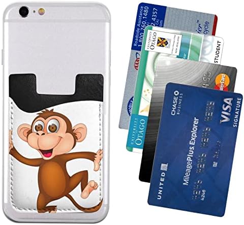 Држач на картички за телефони со мајмуни, PU кожа самолеплива лична карта за кредитна картичка за 2,4x3,5 инчен смартфон назад