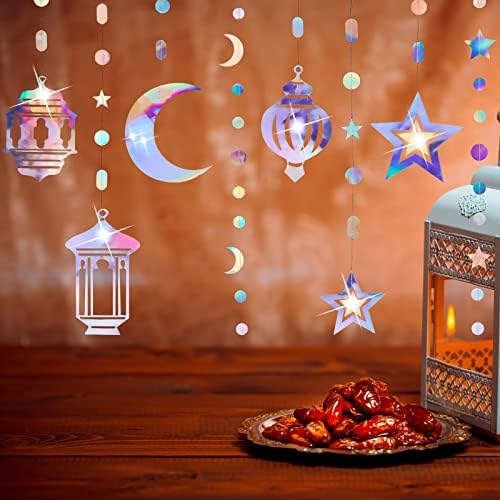 14 ПАРЧИЊА Рамазан Венец БАЈРАМ Декорација Стример Рамазан Мубарак Украси Банер Иридентна Ѕвезда Месечината Фенер Сјае Виси Стример Позадина