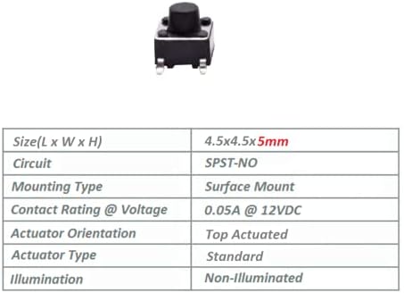100 парчиња Тактилен Прекинувач 4.5 х 4.5 х 3.8 мм 4PIN SMD Такт Прекинувач За Притискање Врвот Активатор Површина Монтирање Микро Допир Прекинувач