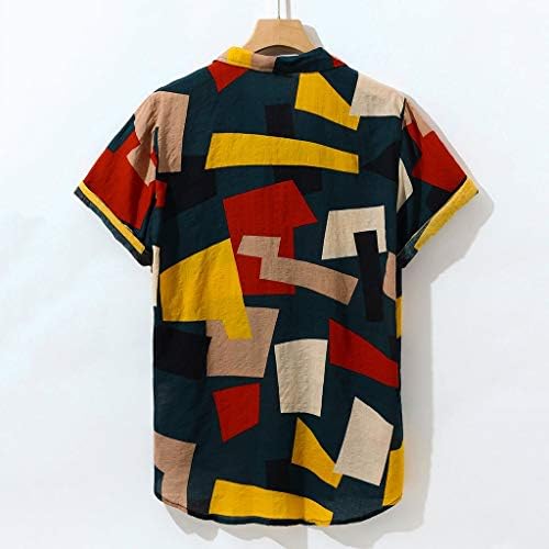 Gdjgta хавајска кошула за мажи памук постелнина етнички кратки ракави копче за првенствени печатење врвови блузи лап-маица