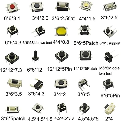 Gooffy Micro Switch 250pcs/Box Micro Switch Assate Assated Push Tact Tact Switchs Reset 25Types Mini Leaf Switch SMD DIP 2 * 4 3 * 6 4 * 4 6 * 6 DIY комплети прекинувачи