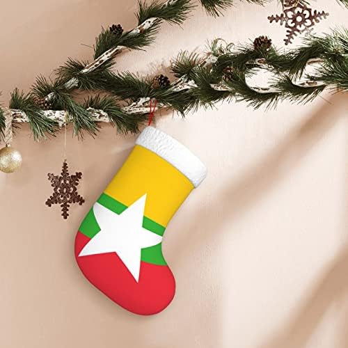 Cutedwarf Flag of Myanmar Божиќно порибување Божиќни празници за одмор камин виси чорапи 18 инчи чорапи