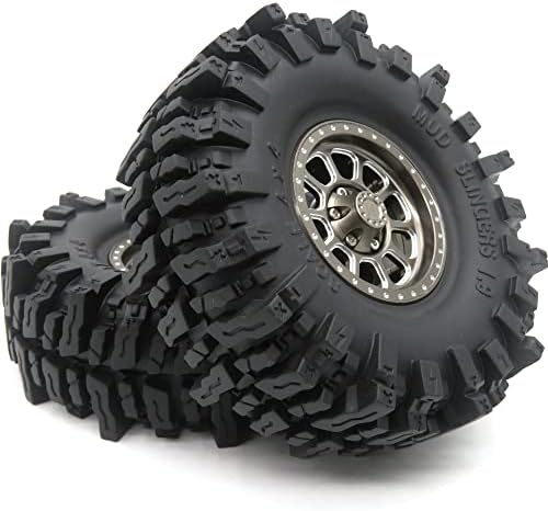 Hobbysoul RC 1.9 Mud Slingers гуми гуми 120мм / 4,72 '' & тешки 1,9 метални тркала од титаниум во боја на титаниум Hex 12mm венчиња погодни