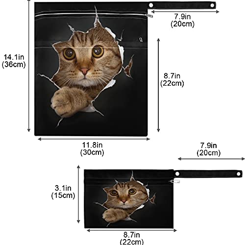 висесани Мачка Во Дупката 3д Печатење Животно 2 парчиња Влажна Торба Со Џебови Со Патент Што Може Да Се Перат Еднократно Пространа