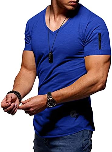 XXBR маици за мажи v вратот лето кратки ракави странични спортови врвови на атлетски тренингот мускули хипи основни маички за маици