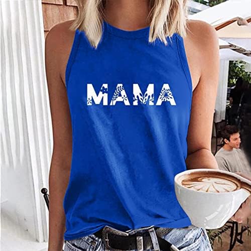 Мама буква за печатење резервоар на врвови на женски маички без ракави без ракави лето лабава лесна графичка маичка за графички маички