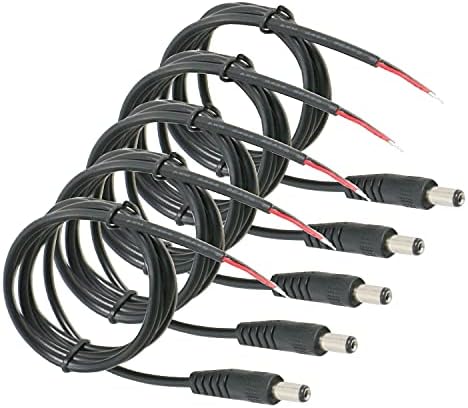 AOJE-LINK 5PCS DC Power Pigtail Cable Wire, 24V/12V 5A Femaleенски конектори за CCTV безбедносна камера и адаптер за осветлување
