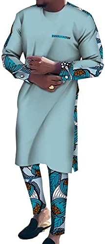 Африкански Костуми За Мажи 2 Парчиња Панталони Комплети Африканска Облека Мажи Долги Врвни Кошули И Панталони За Печатење Модни Африкански Облеки