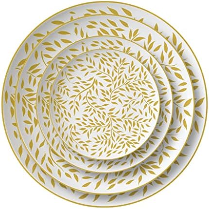 ГЕНИГВ коска кина чинија за вечера златна чинија златен лист керамички комплет едноставен златен цвет свадба дома златна чинија