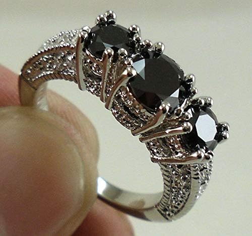 Т-шетање шармантни жени сребрени позлатени црни сафир три камени прстен за венчавки свадба