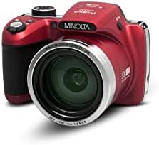 Minolta Pro Shot 16 Mega Pixel HD дигитална камера со 53X оптички зум, Full 1080P HD видео и 16 GB SD картичка, MN53Z, црвена