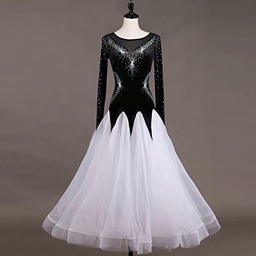 Фустани за танцување во сала на Накоку, женски перформанси Спандекс кристали со долг ракав фустан