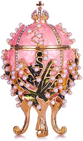 Danila-Souvenirs Faberge Style lilies of the Valley Egg / Trinket Jewel Box 3.4 '' Pink