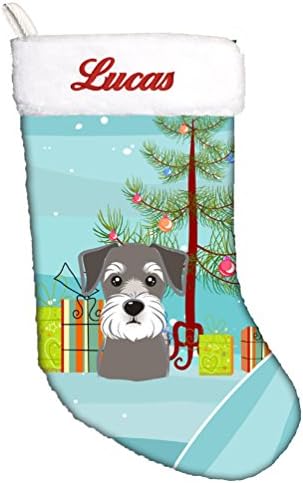 Каролина богатства BB1578CSEMB новогодишна елка и Шнаузер персонализирано Божиќно порибување, камин што виси чорапи Божиќна сезона забава
