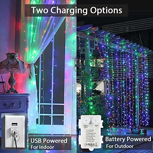 Yeoeleh string lights завеса, 8 режими USB или батерии за промена на бојата за батерии за свадбени украси за венчавки во спална соба