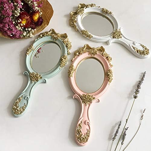 Nerdoh 1PC правоаголник држете го козметичкото огледало со рачка за шминка огледало Симпатична креативна дрвена гроздобер рачни ретровизори