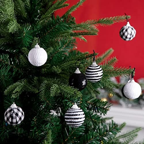 Делоки 24 парчиња Божиќни секвенци за виси топка-украси-1,6 инчи Божиќно и бело биволско карирано карирано топка-светкарска фарма куќа топки