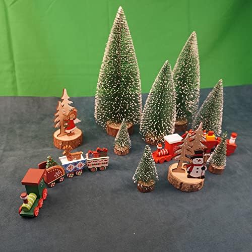 7-Спакувајте Четки За Шишиња Сисални Дрвја Мини Божиќни Украси со 5 Големини, Минијатурни Замрзнати Новогодишни Елки Борови Дрвја За