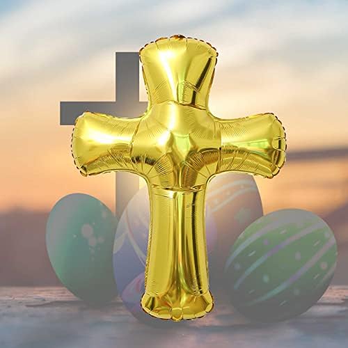 6 парчиња крстови балони фолии златни крстови балони за Велигденски крштевки свадба крштевки религиозни партиски украси