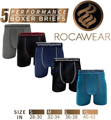 Rocawear Micro Modal 5 Pack Sport Sport Fit долна облека, перформанси на истегнување дише ладно сува суво торбичка за поддршка на боксери за мажи