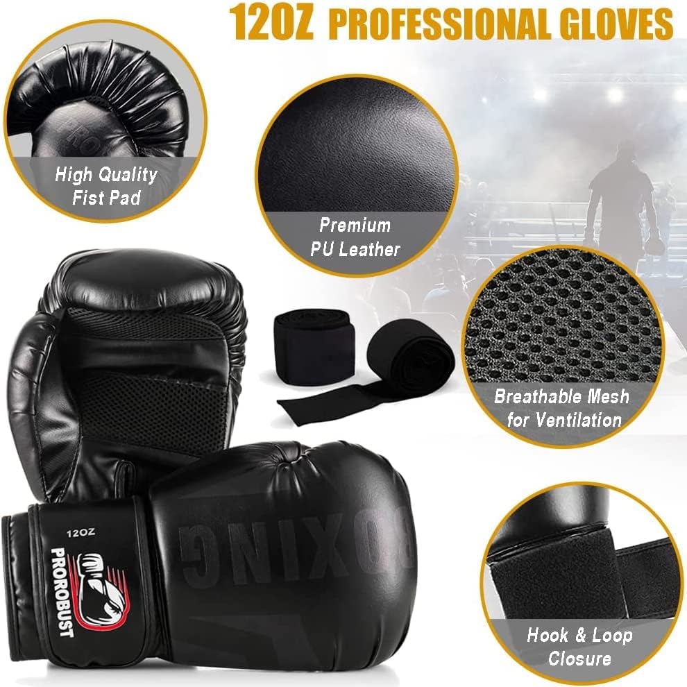 Торба за пробивање на Prorobust, 4ft PU тешка боксерска торба сет со продолжен ланец со нараквици 12oz за MMA боксерски кикбокс карате